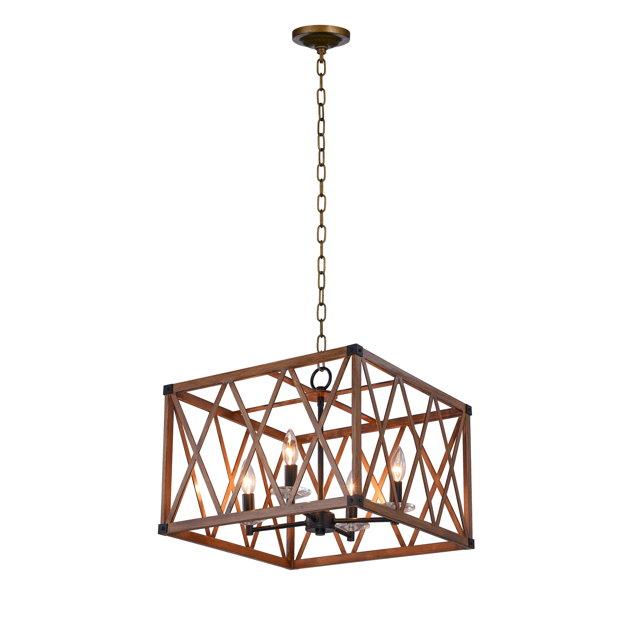695320066661 Marini 4 Light Chandelier With Wood Grain Brown Finish