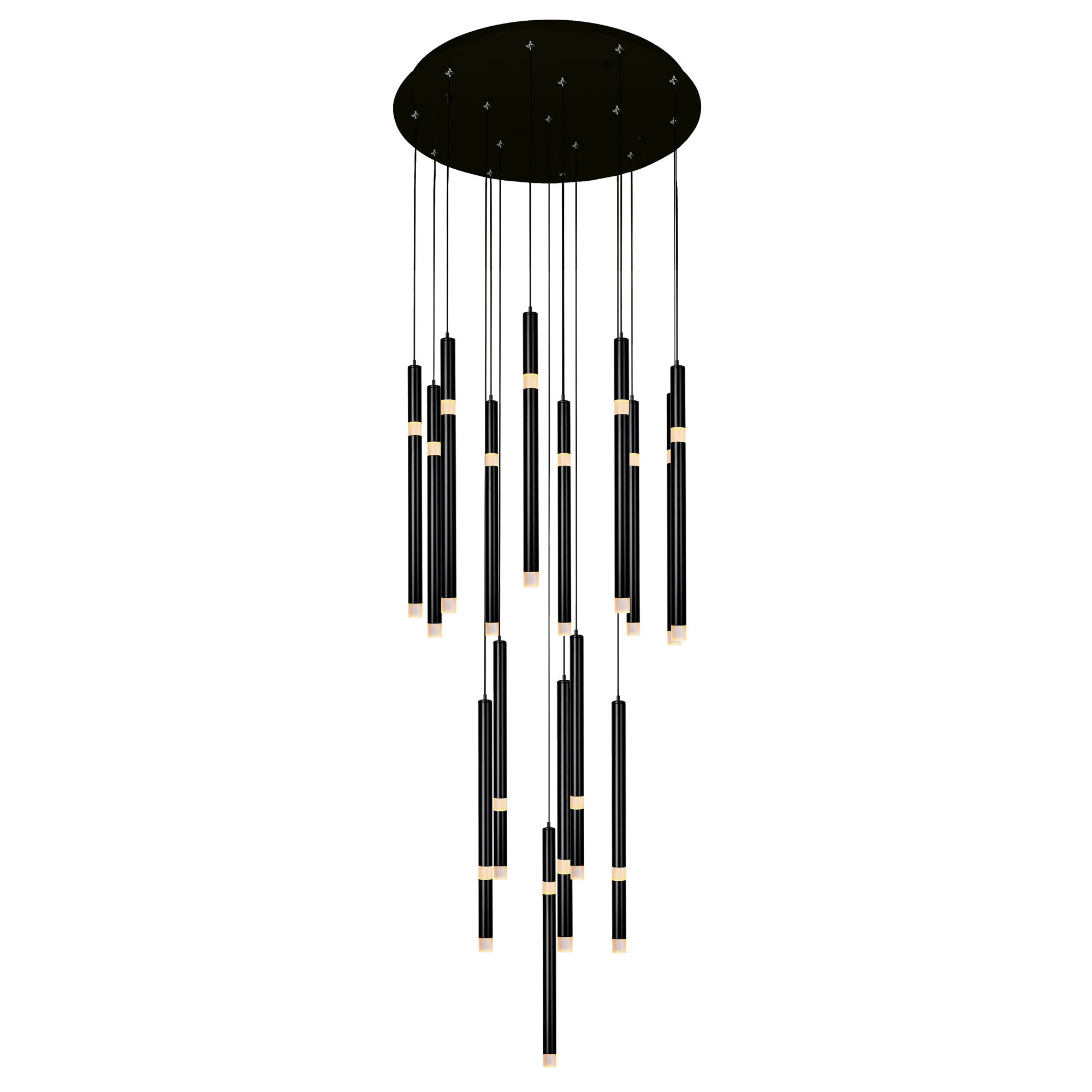 695320107043 Flute 16 Light LED Chandelier With Black Finish