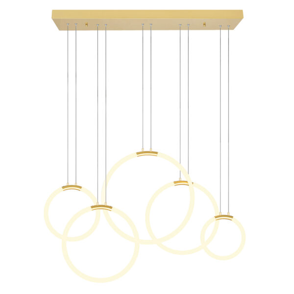 Hoops 5 Light LED Chandelier With Satin Gold Finish