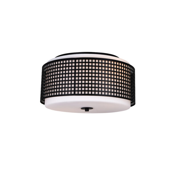 Checkered 2 Light Drum Shade Flush Mount With Black Finish