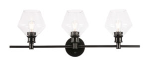 Gene 3 light Black and Clear glass Wall sconce