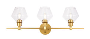 Gene 3 light Brass and Clear glass Wall sconce