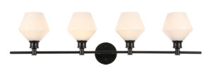 Gene 4 light Black and Frosted white glass Wall sconce