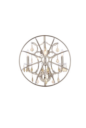 Geneva 3 light polished nickel Wall Sconce Golden Teak (Smoky) Royal Cut crystal