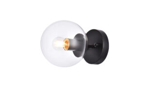 Mimi six inch dual flush mount and bath sconce in black with clear glass