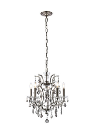 Elena 5 light polished Nickel Pendant Silver Shade (Grey) Royal Cut crystal