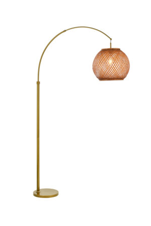 Flos rattan round shade floor lamp in brass