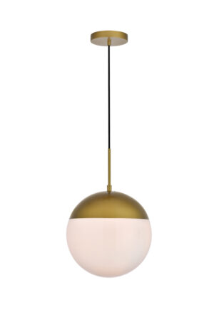 Eclipse 1 Light Brass Pendant With Frosted White Glass