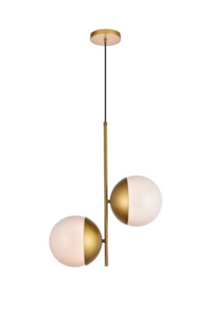 Eclipse 2 Lights Brass Pendant With Frosted White Glass