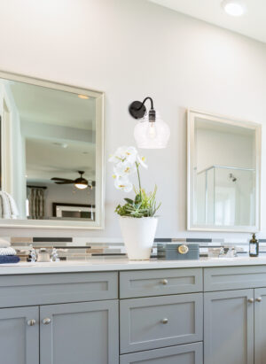 Pierce 1 light Black and Clear seeded glass wall sconce