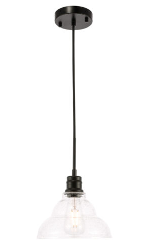 Gil 1 light Black and Clear seeded glass pendant