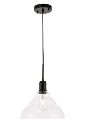 Gil 1 light Black and Clear seeded glass pendant