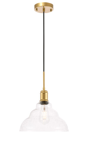 Gil 1 light Brass and Clear seeded glass pendant