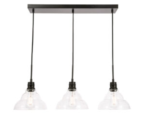 Clive 3 light Black and Clear seeded glass pendant