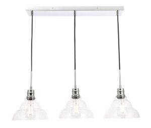 Clive 3 light Chrome and Clear seeded glass pendant