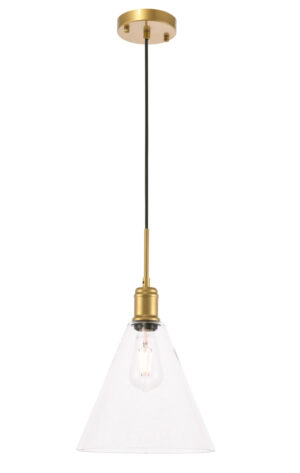 Hugh 1 light Brass and Clear glass pendant