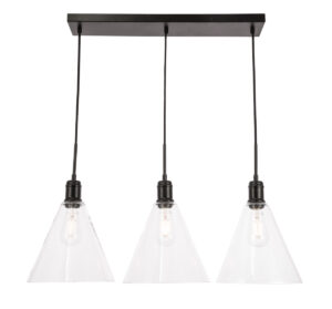 Hugh 3 light Black and Clear glass pendant