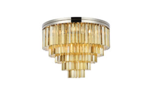 Sydney 17 light polished nickel Flush Mount Golden Teak (Smoky) Royal Cut Crystal