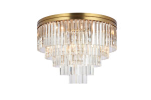 Sydney 32 inch round crystal flush mount in satin gold