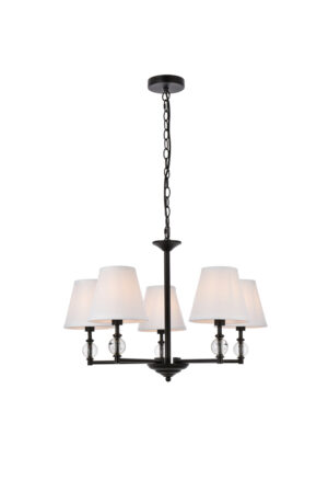 Bethany 5 lights pendant in black with white fabric shade