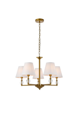 Bethany 5 lights pendant in brass with white fabric shade