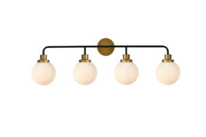 Hanson 4 lights bath sconce in black with brass with frosted shade
