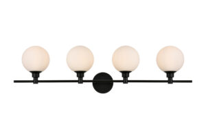 Cordelia 4 light Black and frosted white Bath Sconce