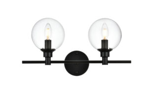 Jaelynn 2 light Black and Clear Bath Sconce