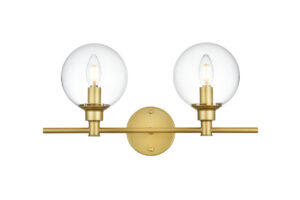 Jaelynn 2 light Brass and Clear Bath Sconce