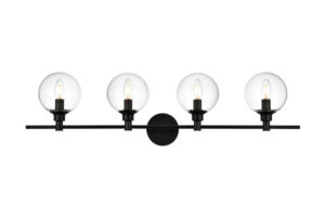 Jaelynn 4 light Black and Clear Bath Sconce