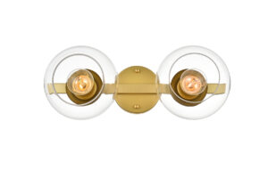Rogelio 2 light Brass and Clear Bath Sconce