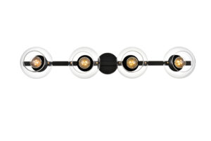 Rogelio 4 light Black and Clear Bath Sconce