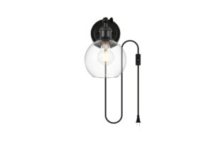 Wesson 1 light Black and Clear plug in wall sconce