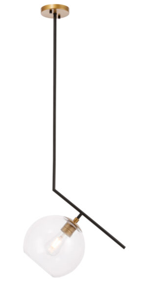Ryland 1 light Black and Brass and Clear glass pendant