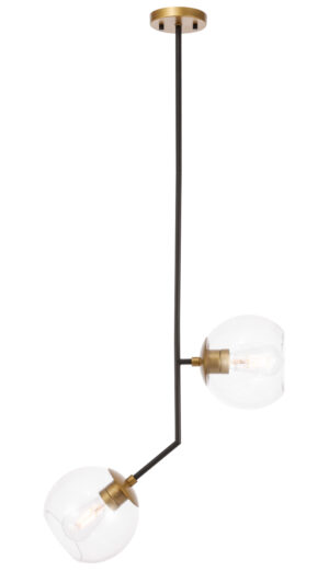 Ryland 2 light Black and Brass and Clear glass pendant