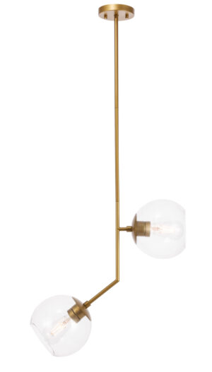 Ryland 2 light Brass and Clear glass pendant