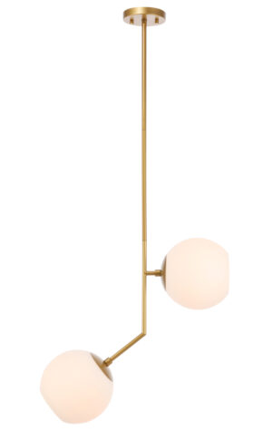 Ryland 2 light Brass and Frosted White glass pendant