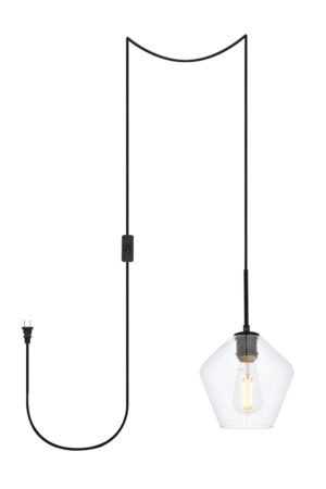 Gene 1 light Black and Clear glass plug-in pendant