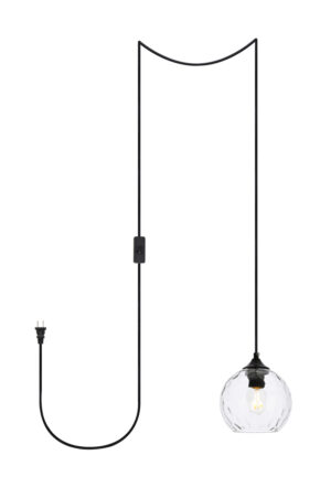 Cashel 1 light Black and Clear glass plug-in pendant