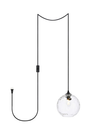 Cashel 1 light Black and Clear glass plug-in pendant