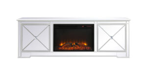 Modern 72 in. mirrored tv stand with wood fireplace in antique white