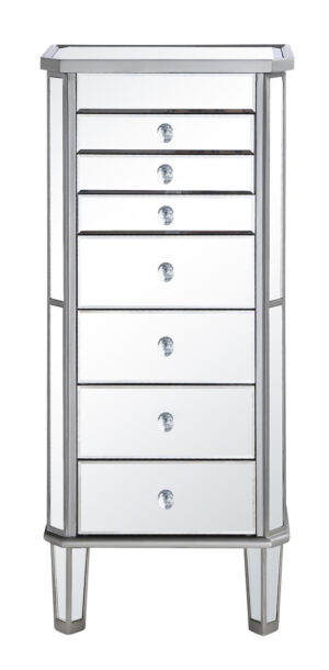 7 Drawer Jewelry Armoire 18 in. x 12 in. x 41 in. in silver Clear