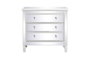 33 inch mirrored 3 drawer chest in antique white