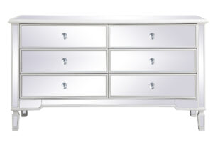 60 inch mirrored 6 drawer chest in antique white