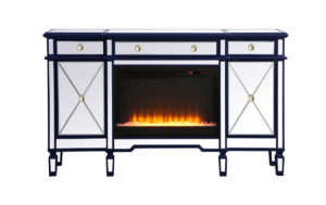 Contempo 60 in. mirrored credenza with crystal fireplace in blue