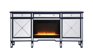 Contempo 72 in. mirrored credenza with crystal fireplace in blue