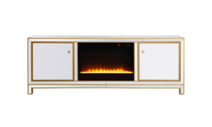 Reflexion 72 in. mirrored tv stand with crystal fireplace in gold
