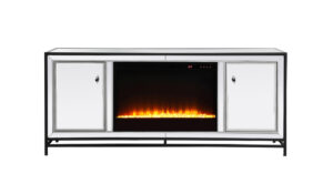 James 60 in. mirrored tv stand with crystal fireplace in black