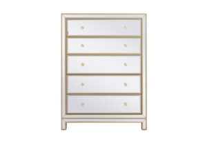 34 inch mirrored five drawer cabinet in gold