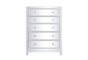 34 inch mirrored five drawer cabinet in white